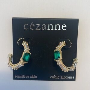 Cezanne Cubic Zirconia Gold Emerald and Diamond Earrings
